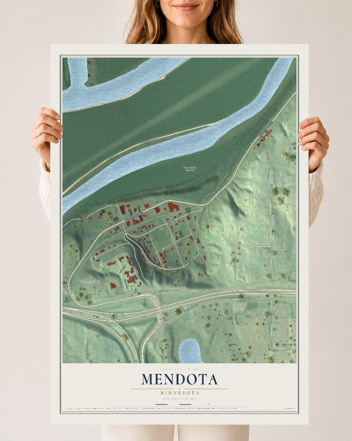 Map of Mendota, Minnesota, 24 x 36 inch unframed archival matte print