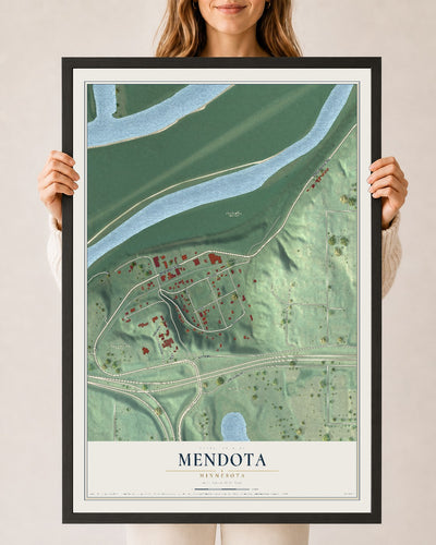 Map of Mendota, Minnesota, 24 x 36 inch print in a black wood frame
