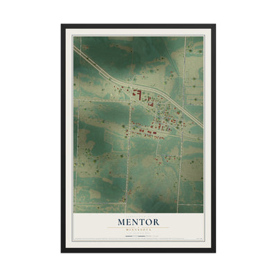 Map of Mentor, Minnesota, 12 x 18 inch print in a black wood frame