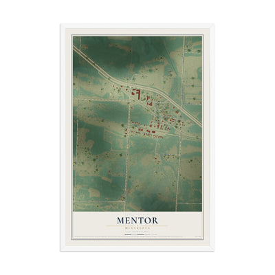 Map of Mentor, Minnesota, 12 x 18 inch print in a white wood frame