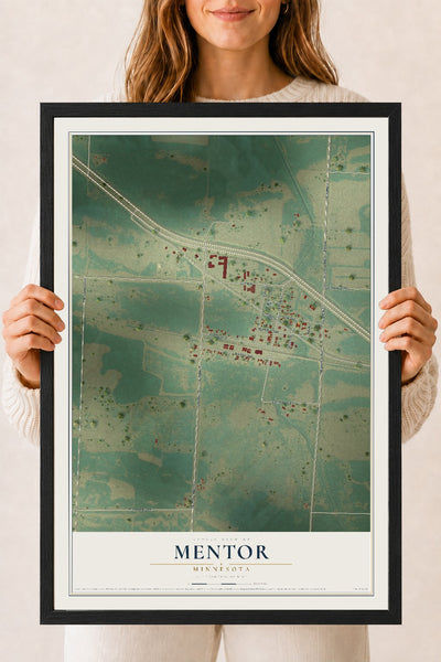 Map of Mentor, Minnesota, 18 x 24 inch print in a black wood frame
