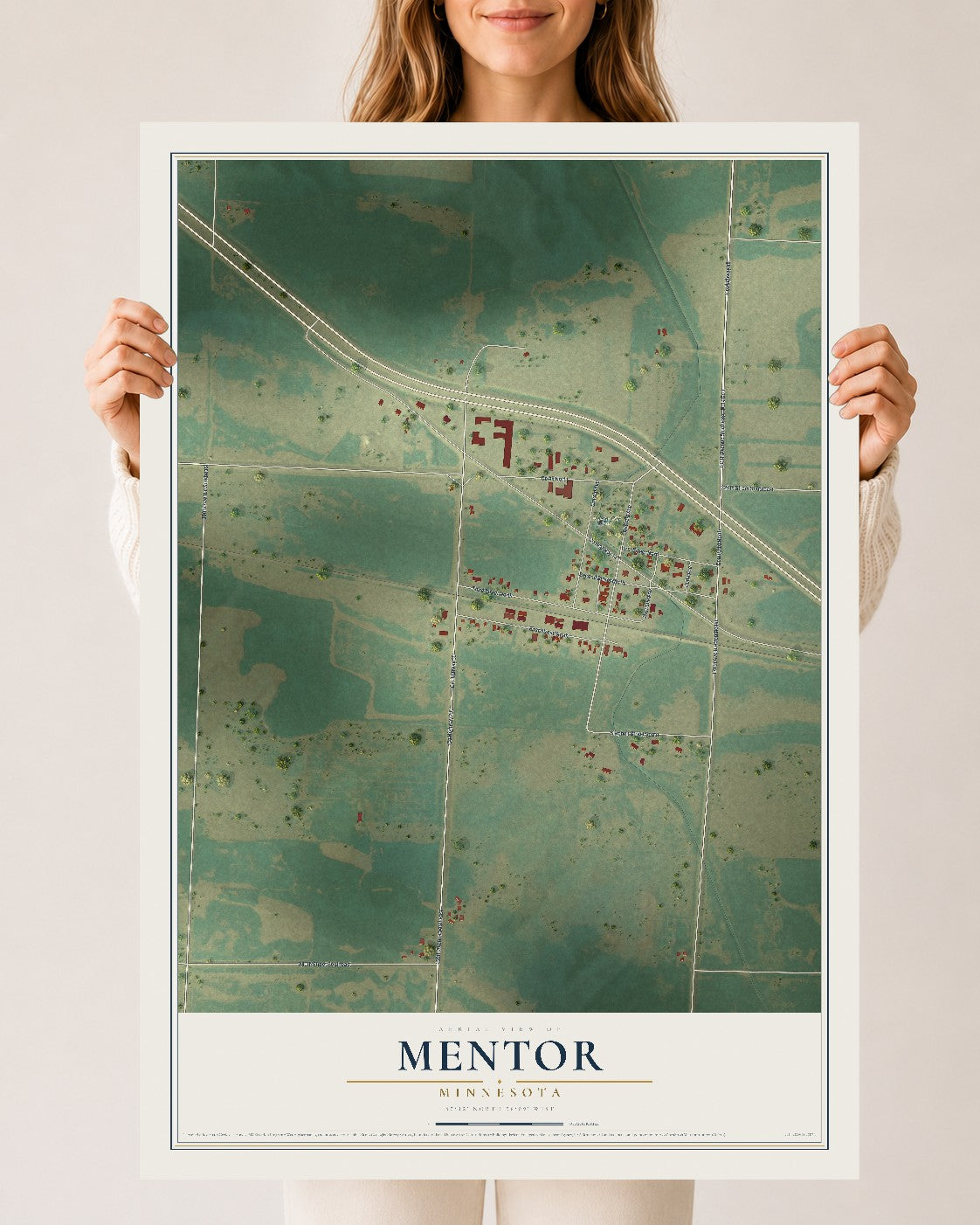 Map of Mentor, Minnesota, 24 x 36 inch unframed archival matte print