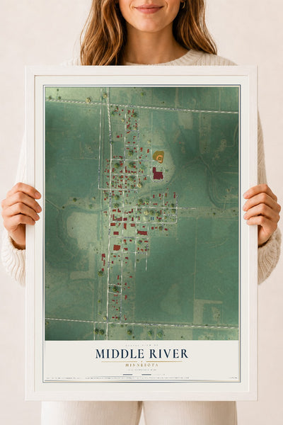 Map of Middle River, Minnesota, 18 x 24 inch print in a white wood frame