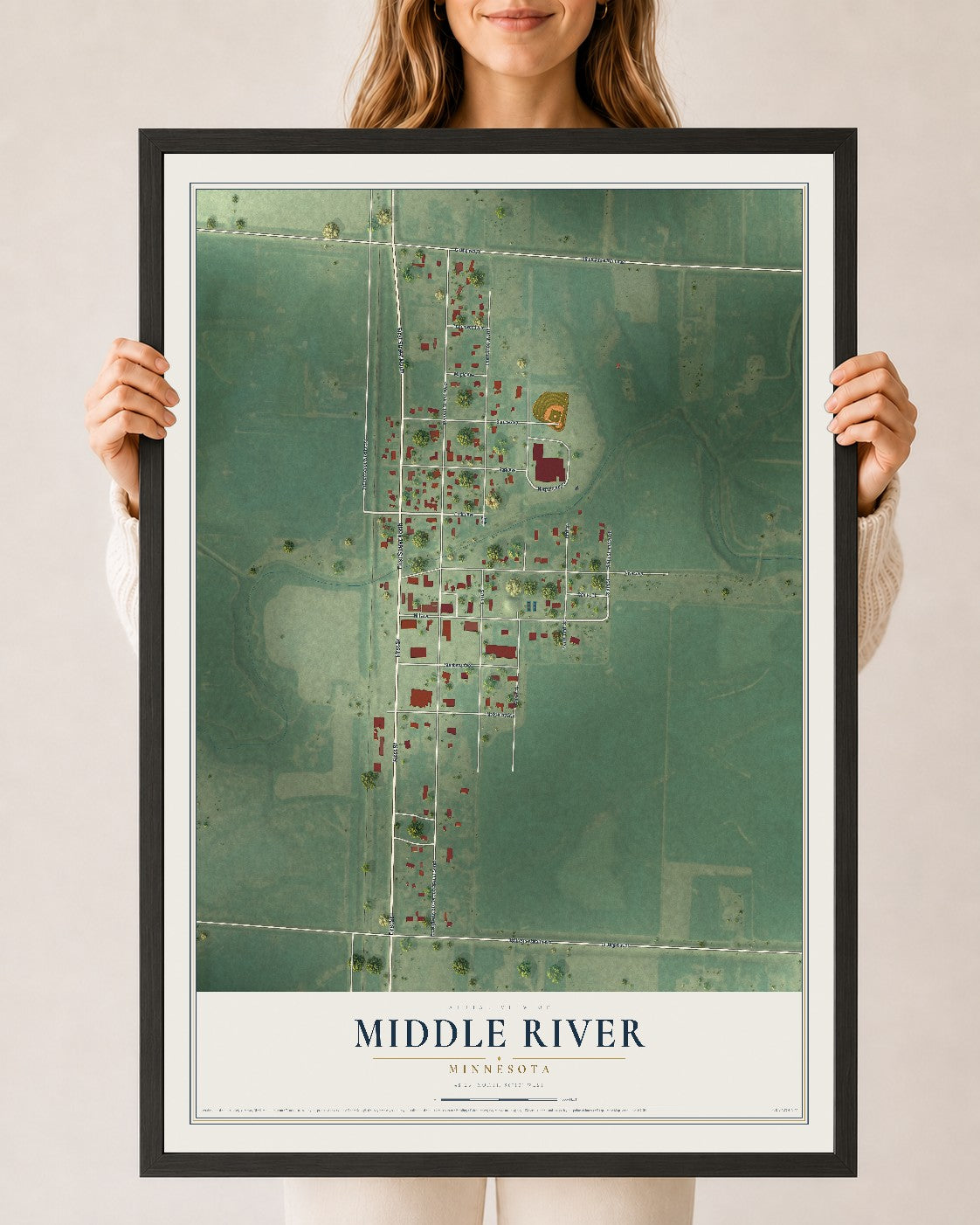 Map of Middle River, Minnesota, 24 x 36 inch print in a black wood frame
