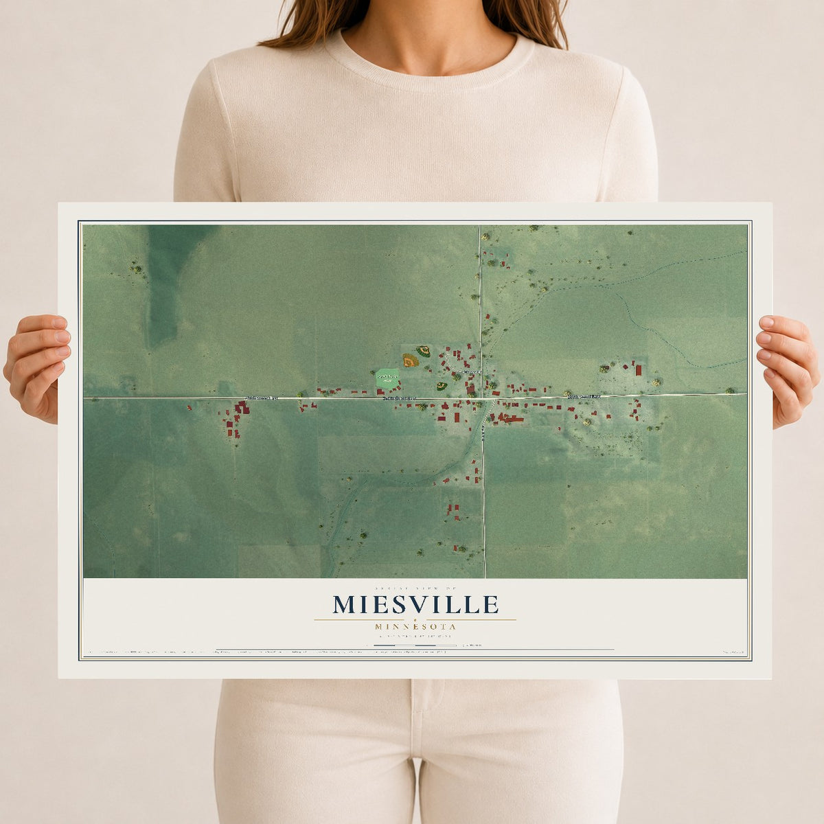 Map of Miesville, Minnesota, 12 x 18 inch unframed archival matte print