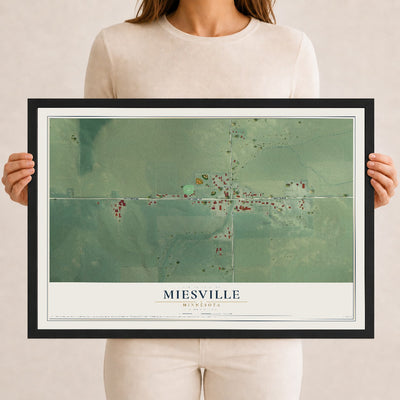 Map of Miesville, Minnesota, 12 x 18 inch print in a black wood frame