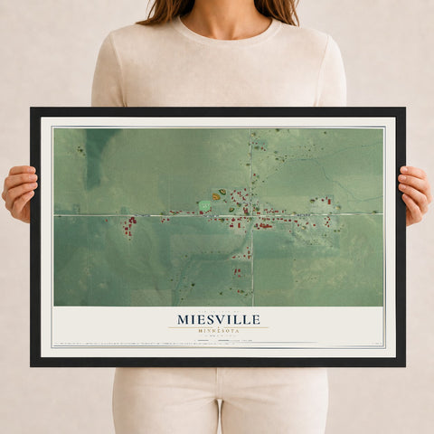 Map of Miesville, Minnesota, 12 x 18 inch print in a black wood frame