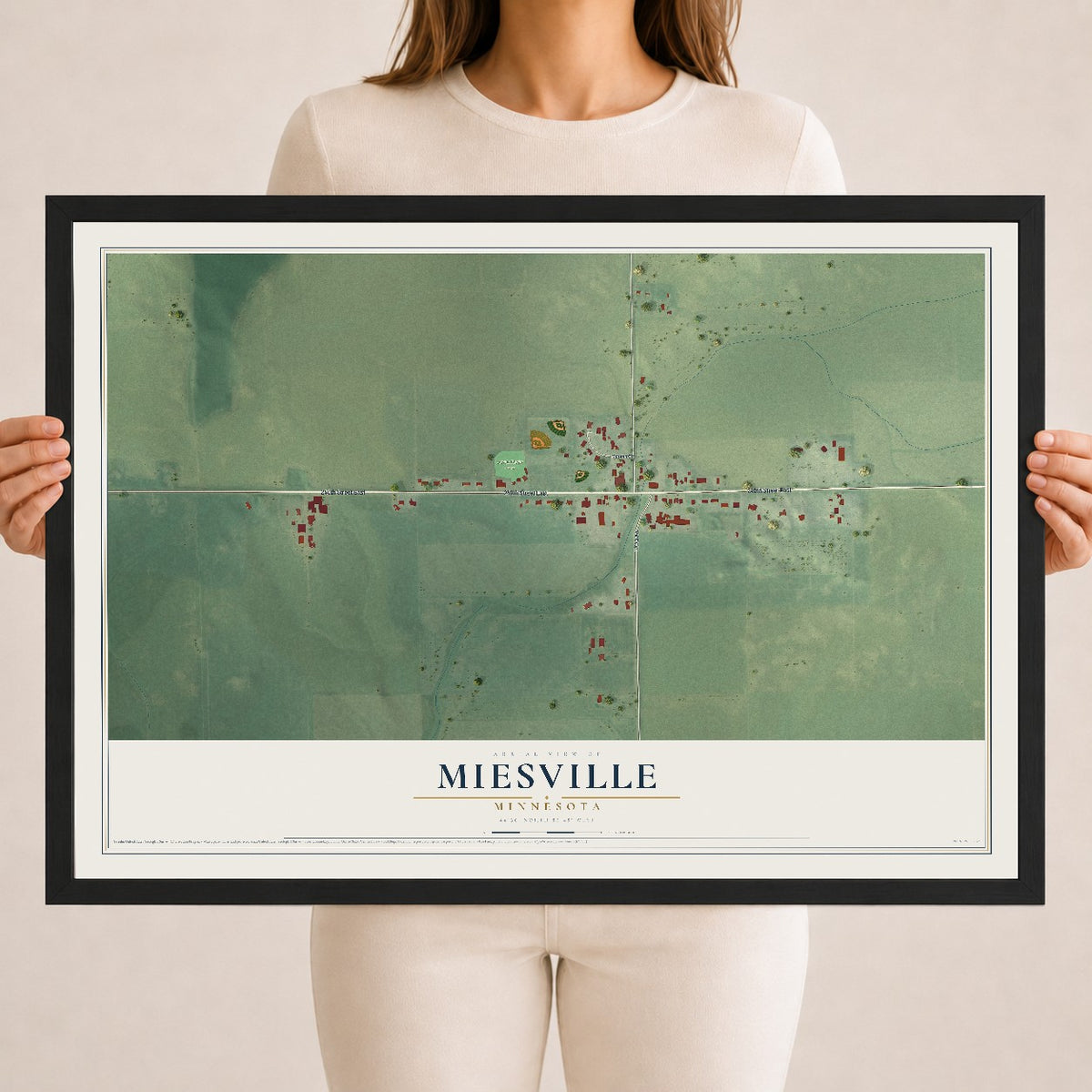 Map of Miesville, Minnesota, 18 x 24 inch print in a black wood frame