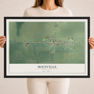 Map of Miesville, Minnesota, 18 x 24 inch print in a black wood frame