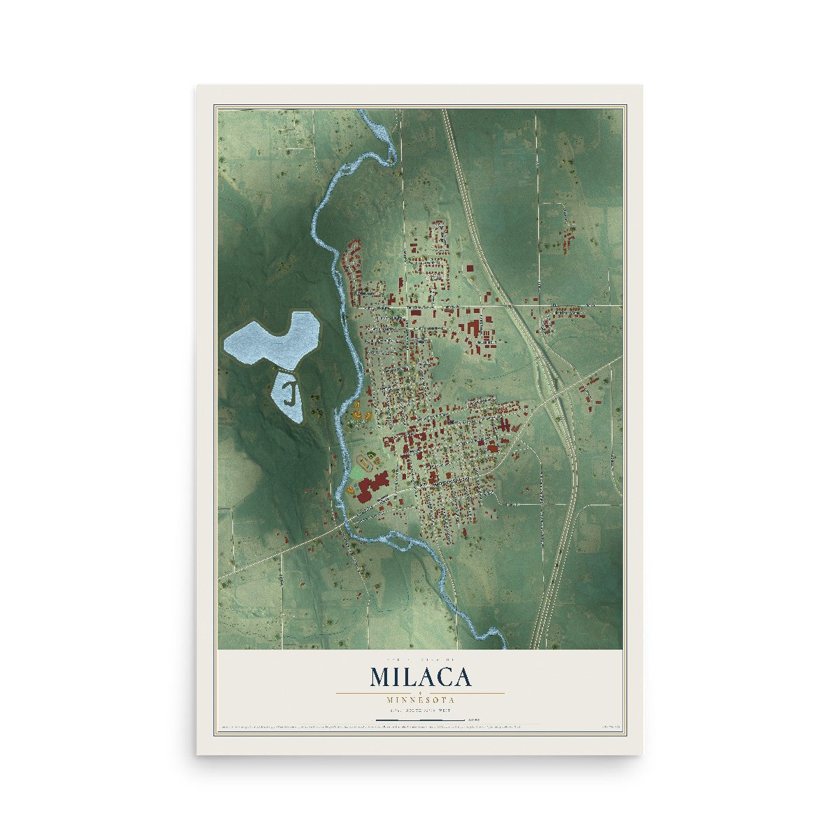 Map of Milaca, Minnesota, 12 x 18 inch unframed archival matte print