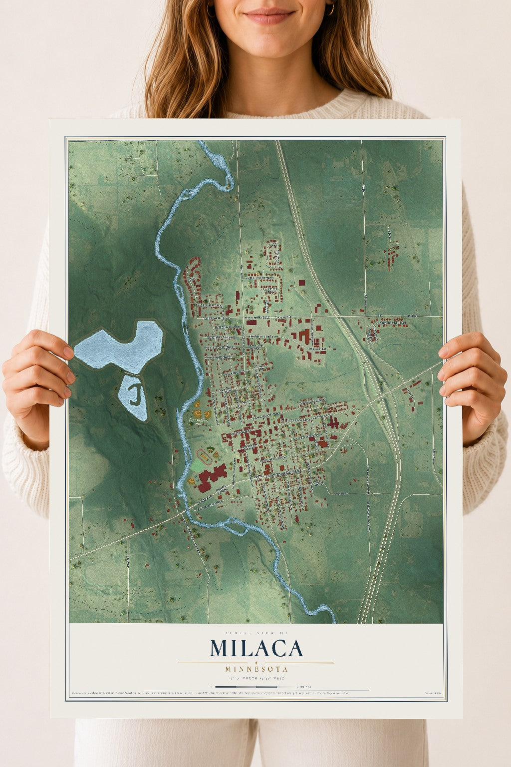 Map of Milaca, Minnesota, 18 x 24 inch unframed archival matte print