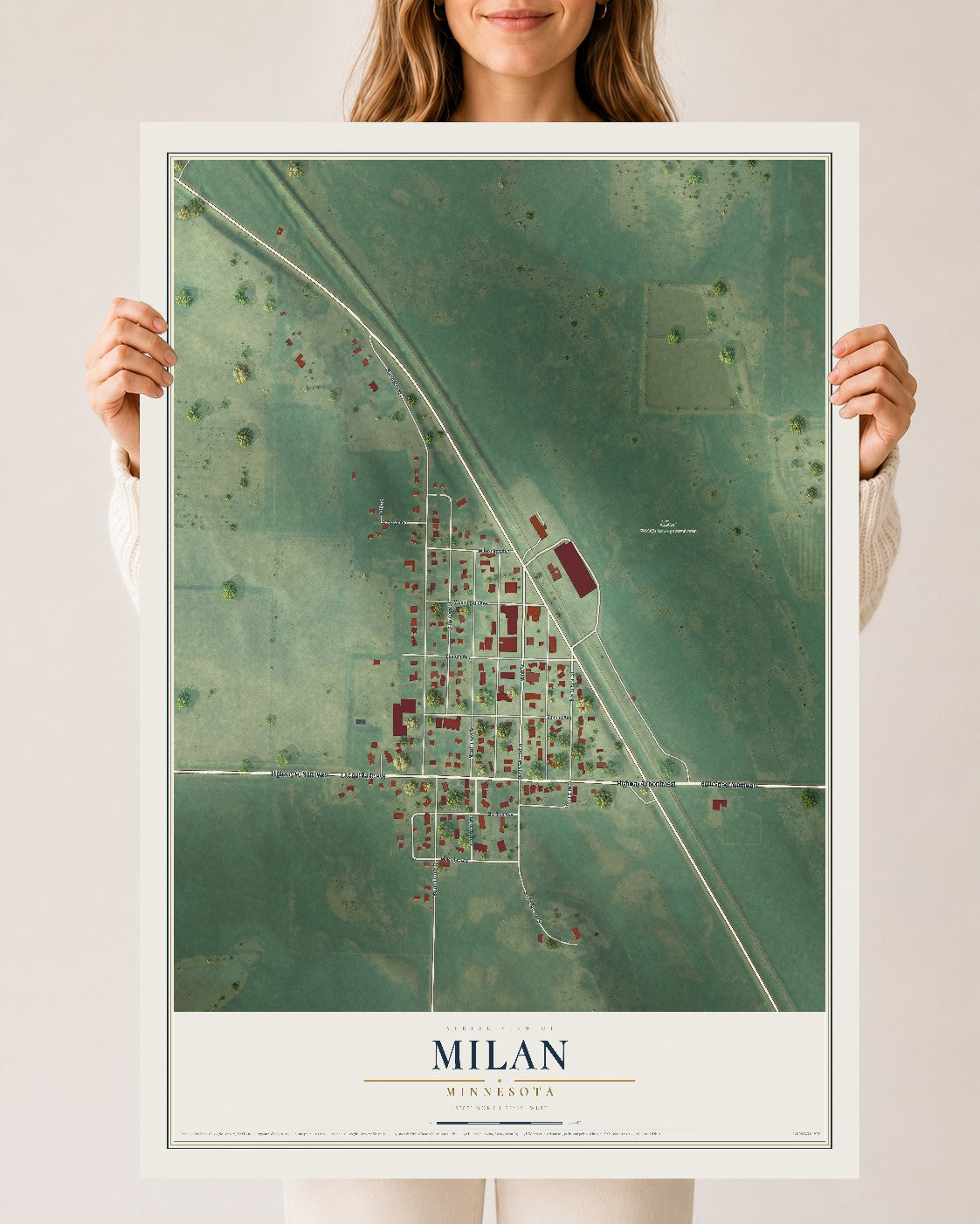 Map of Milan, Minnesota, 24 x 36 inch unframed archival matte print