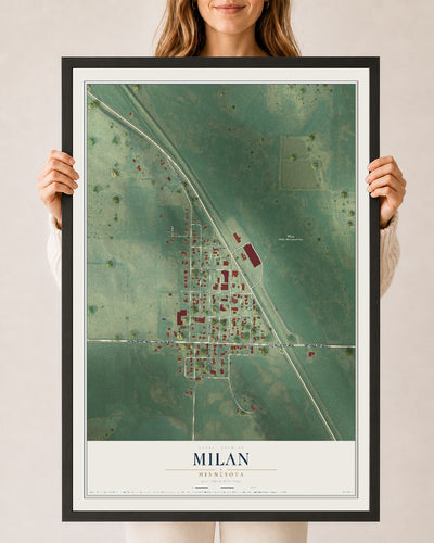 Map of Milan, Minnesota, 24 x 36 inch print in a black wood frame