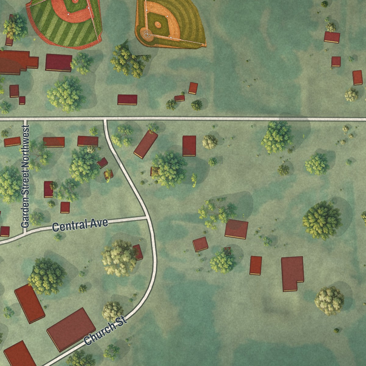 Close-up of the map of Millerville, Minnesota print showing street and building detail