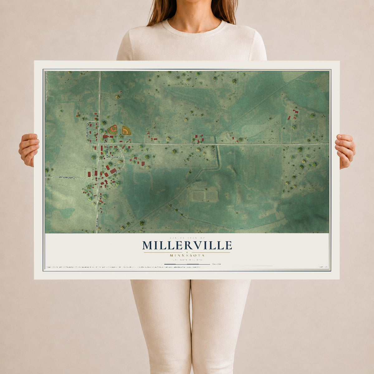 Map of Millerville, Minnesota, 24 x 36 inch unframed archival matte print