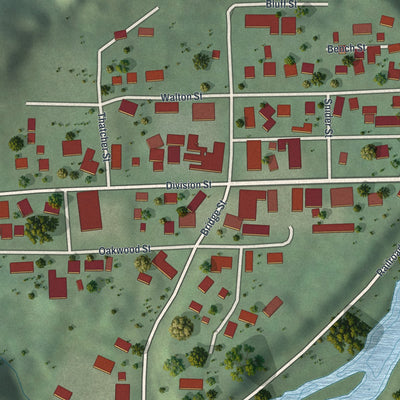 Close-up of the map of Millville, Minnesota print showing street and building detail