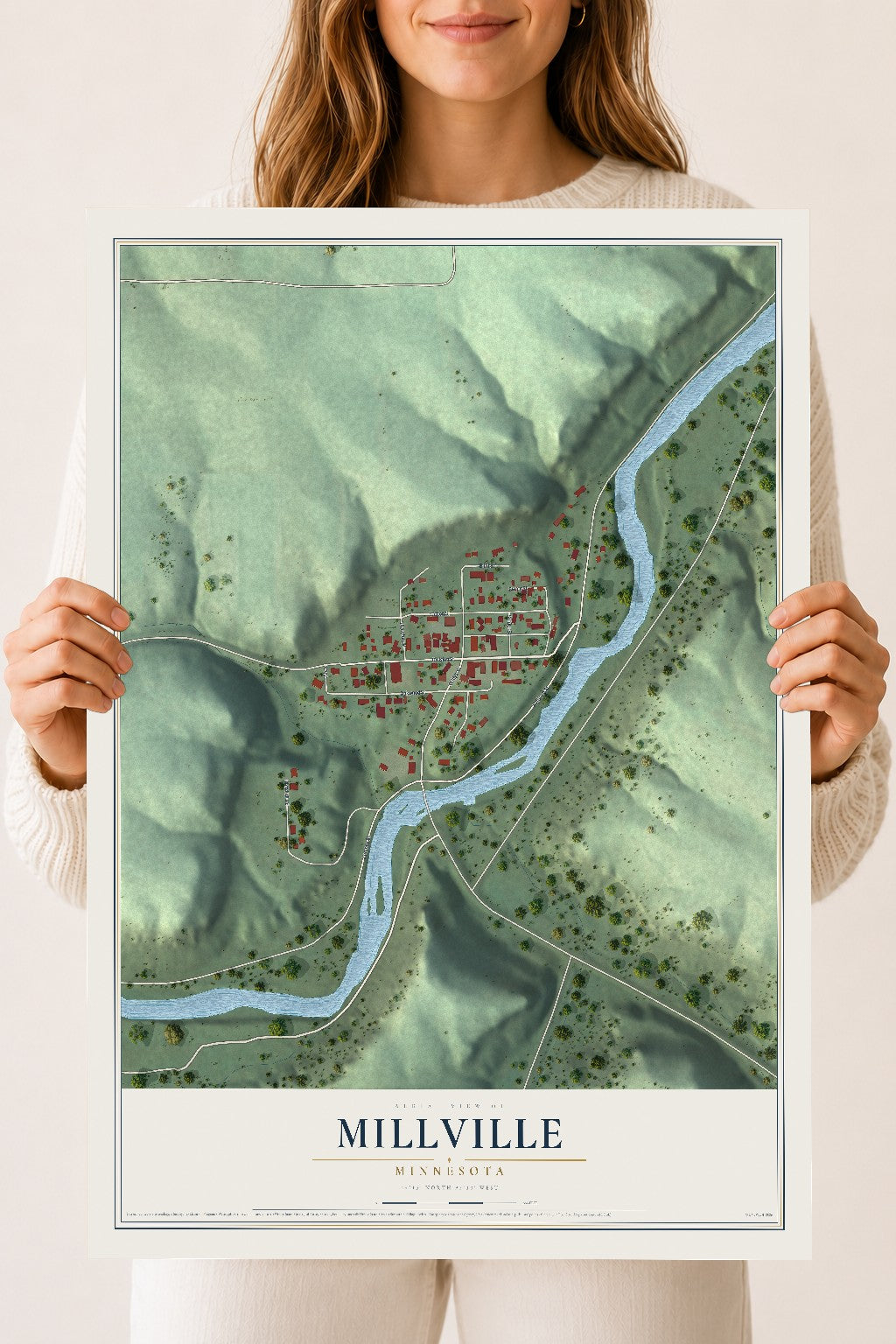Map of Millville, Minnesota, 18 x 24 inch unframed archival matte print