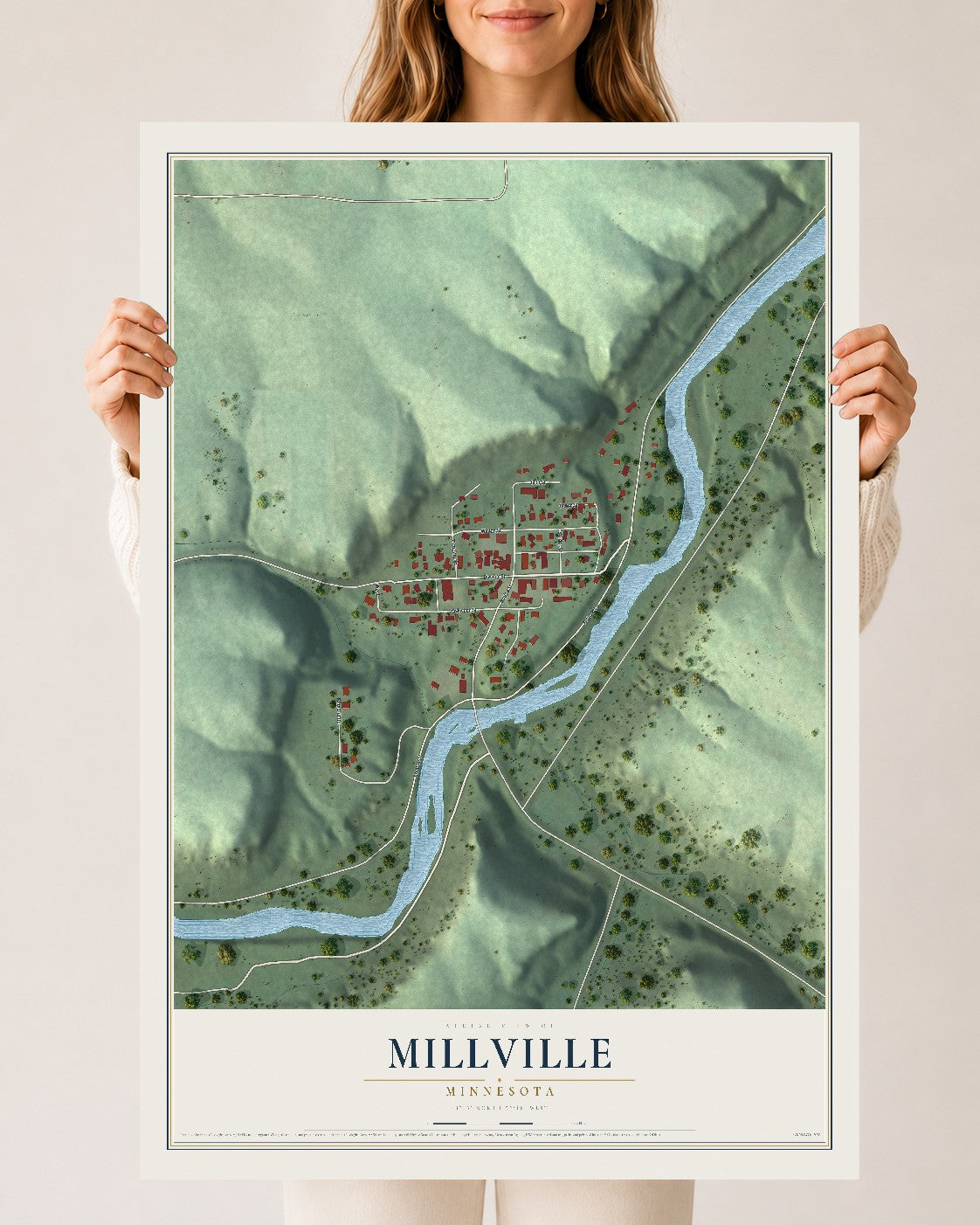 Map of Millville, Minnesota, 24 x 36 inch unframed archival matte print