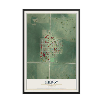Map of Milroy, Minnesota, 12 x 18 inch print in a black wood frame