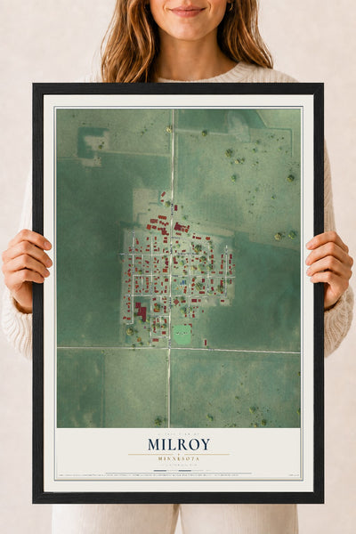 Map of Milroy, Minnesota, 18 x 24 inch print in a black wood frame