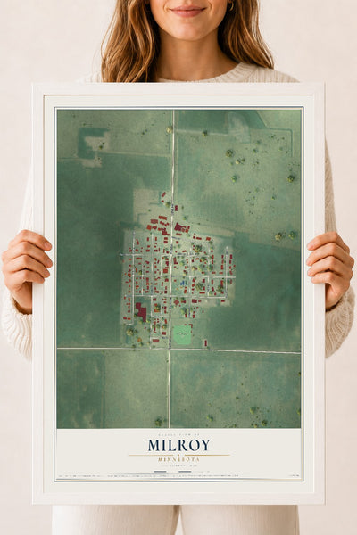 Map of Milroy, Minnesota, 18 x 24 inch print in a white wood frame