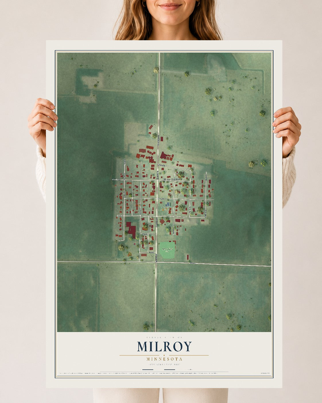 Map of Milroy, Minnesota, 24 x 36 inch unframed archival matte print
