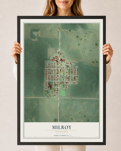 Map of Milroy, Minnesota, 24 x 36 inch print in a black wood frame