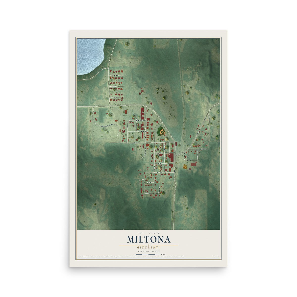 Map of Miltona, Minnesota, 12 x 18 inch unframed archival matte print