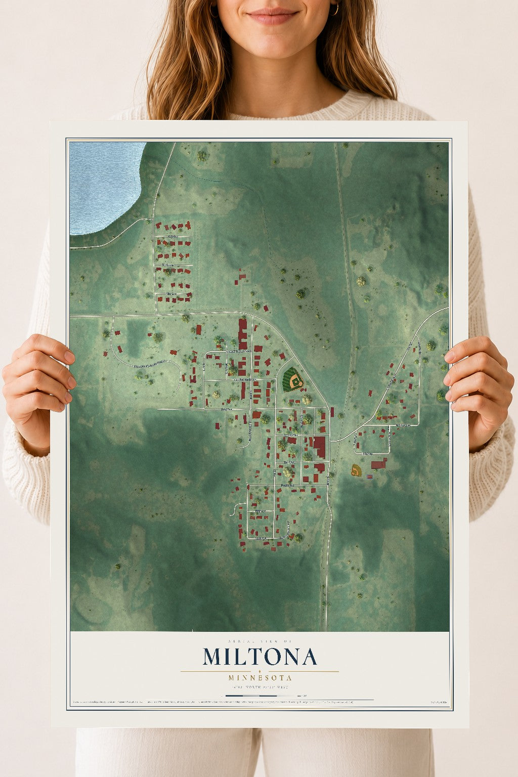 Map of Miltona, Minnesota, 18 x 24 inch unframed archival matte print