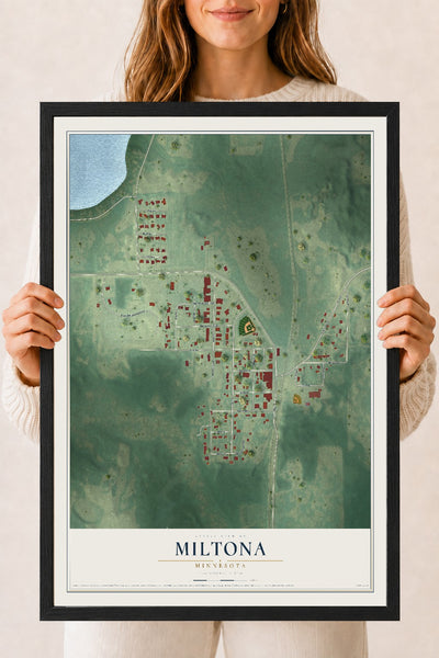 Map of Miltona, Minnesota, 18 x 24 inch print in a black wood frame