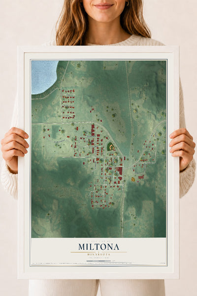 Map of Miltona, Minnesota, 18 x 24 inch print in a white wood frame