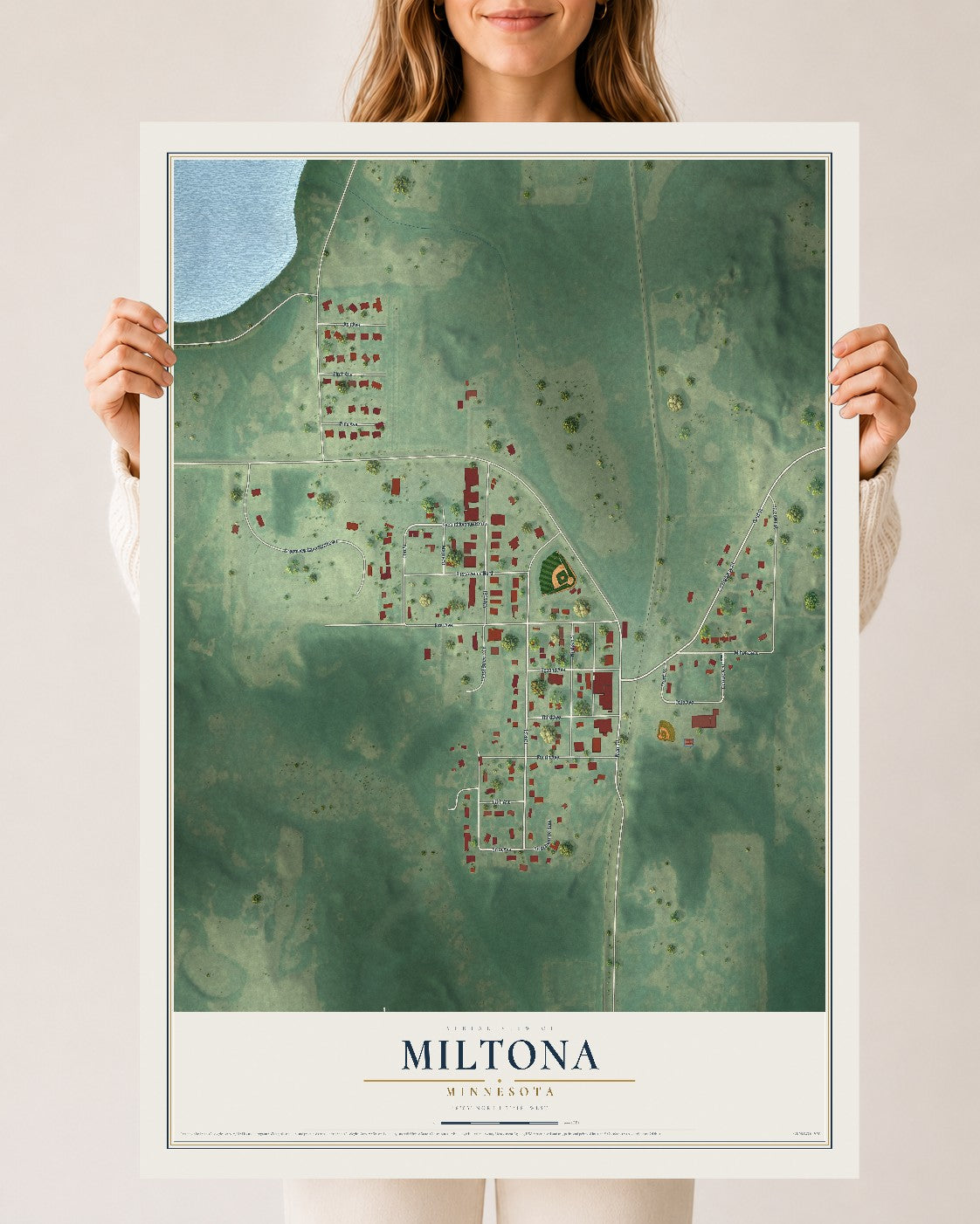 Map of Miltona, Minnesota, 24 x 36 inch unframed archival matte print