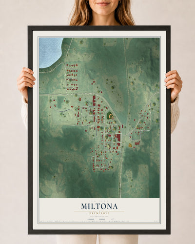 Map of Miltona, Minnesota, 24 x 36 inch print in a black wood frame