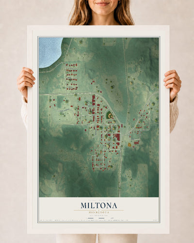 Map of Miltona, Minnesota, 24 x 36 inch print in a white wood frame