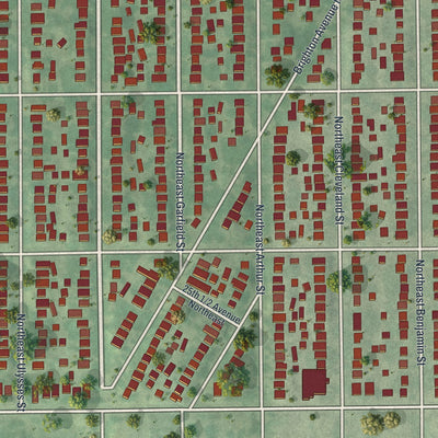 Close-up of the map of Audubon Park, Minnesota print showing street and building detail