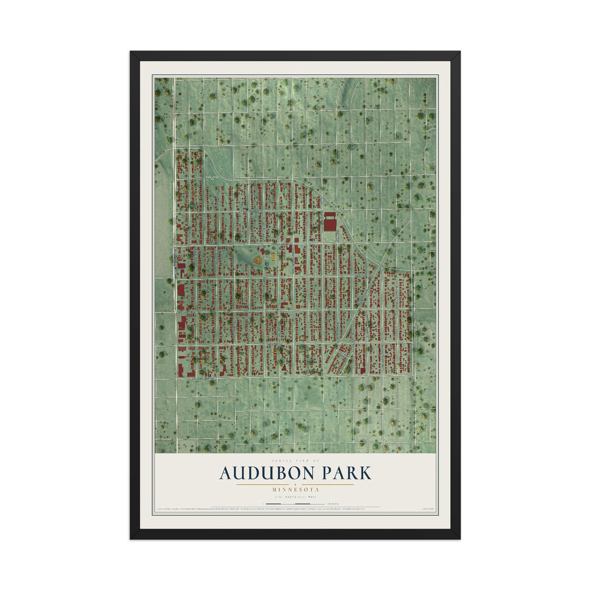 Map of Audubon Park, Minnesota, 12 x 18 inch print in a black wood frame