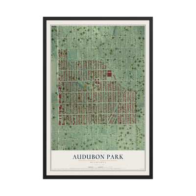 Map of Audubon Park, Minnesota, 12 x 18 inch print in a black wood frame