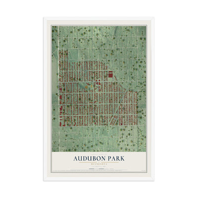 Map of Audubon Park, Minnesota, 12 x 18 inch print in a white wood frame