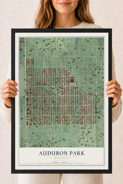 Map of Audubon Park, Minnesota, 18 x 24 inch print in a black wood frame