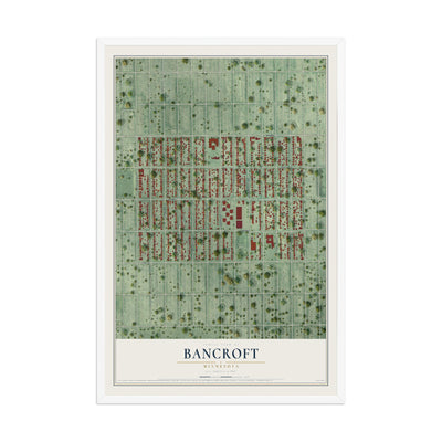 Map of Bancroft, Minnesota, 12 x 18 inch print in a white wood frame