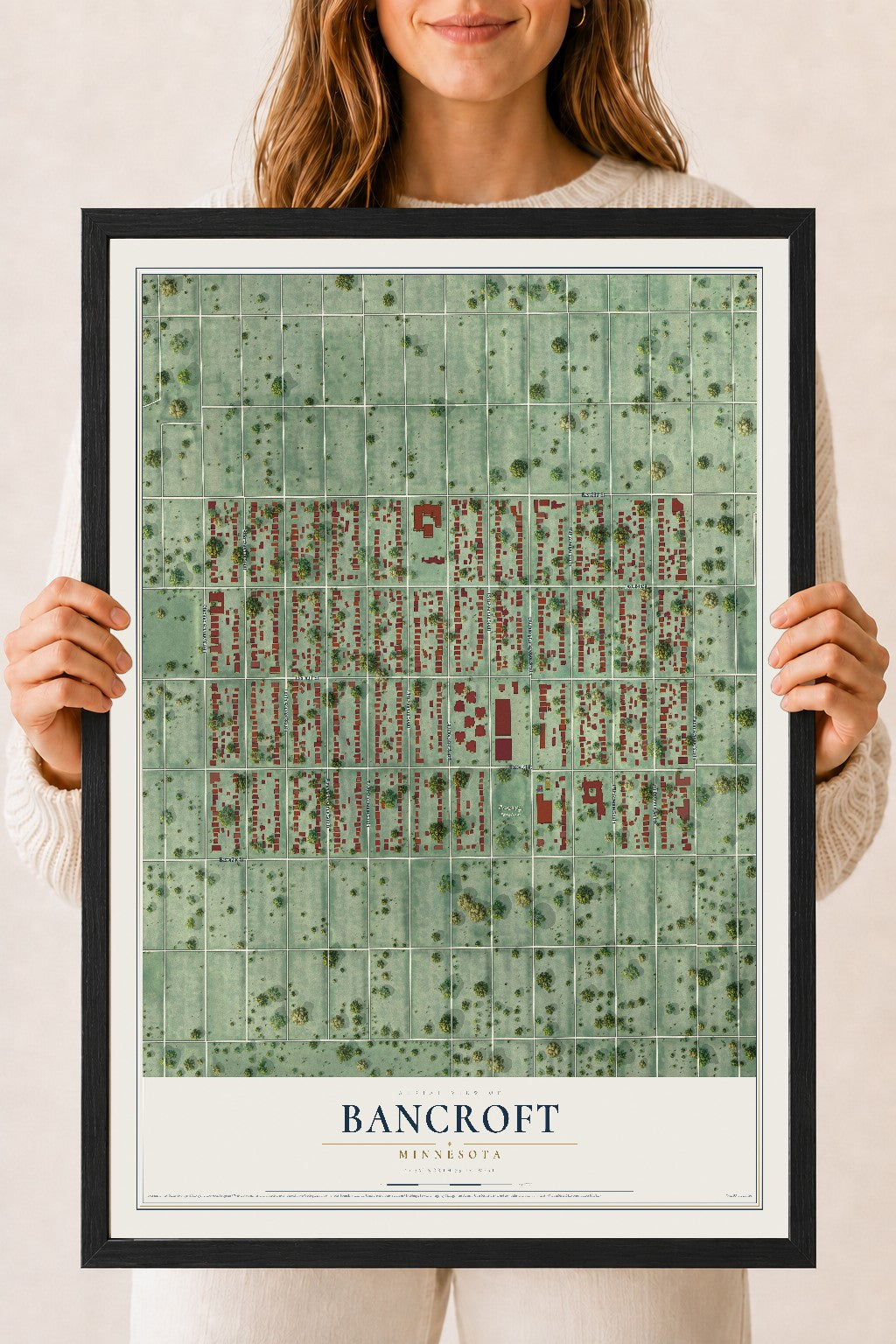 Map of Bancroft, Minnesota, 18 x 24 inch print in a black wood frame