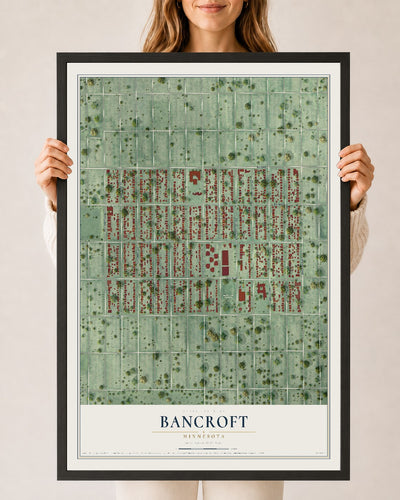 Map of Bancroft, Minnesota, 24 x 36 inch print in a black wood frame