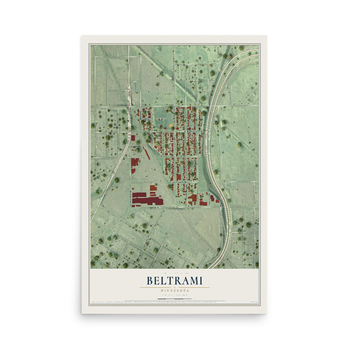 Map of Beltrami, Minneapolis, Minnesota, 12 x 18 inch unframed archival matte print