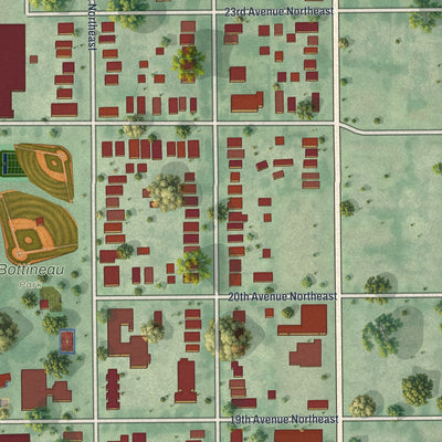 Close-up of the map of Bottineau, Minnesota print showing street and building detail