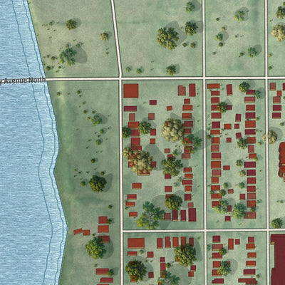 Second close-up of the map of Bottineau, Minnesota print showing more streets and buildings