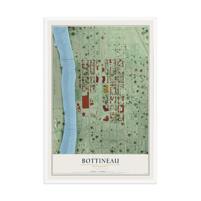 Map of Bottineau, Minnesota, 12 x 18 inch print in a white wood frame