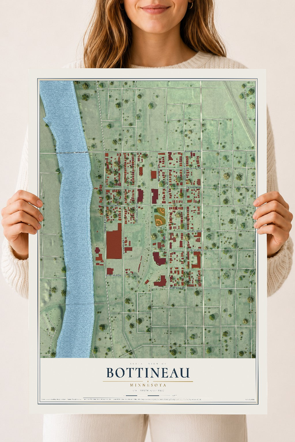 Map of Bottineau, Minnesota, 18 x 24 inch unframed archival matte print