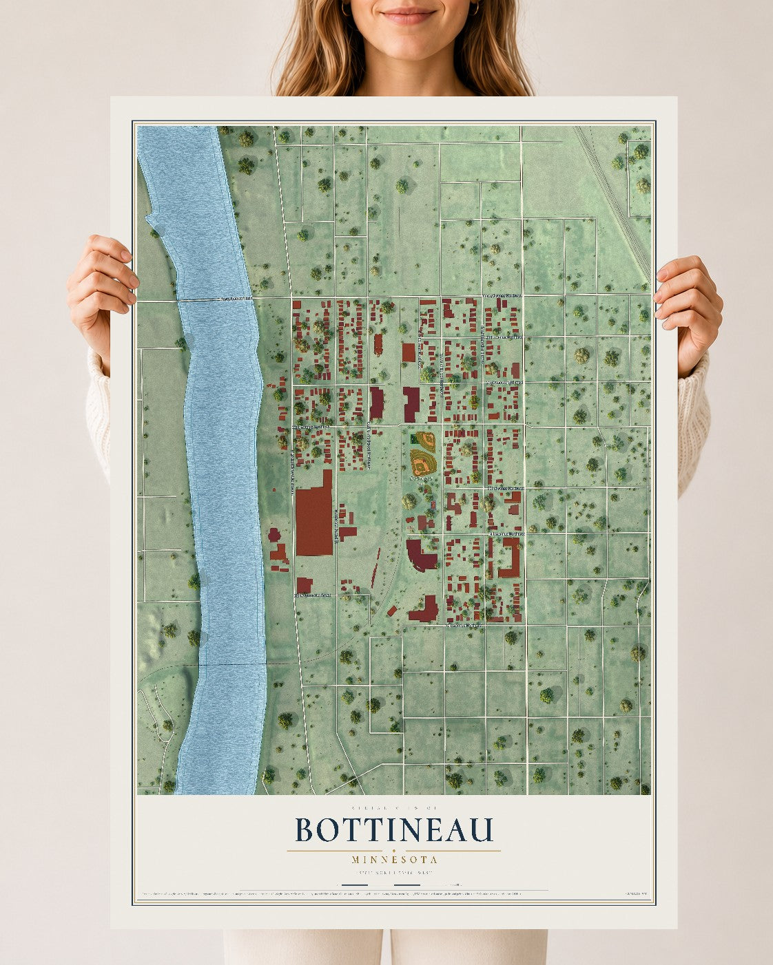 Map of Bottineau, Minnesota, 24 x 36 inch unframed archival matte print