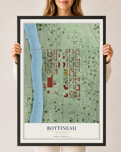 Map of Bottineau, Minnesota, 24 x 36 inch print in a black wood frame