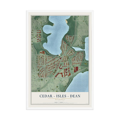 Map of Cedar - Isles - Dean, Minnesota, 12 x 18 inch print in a white wood frame